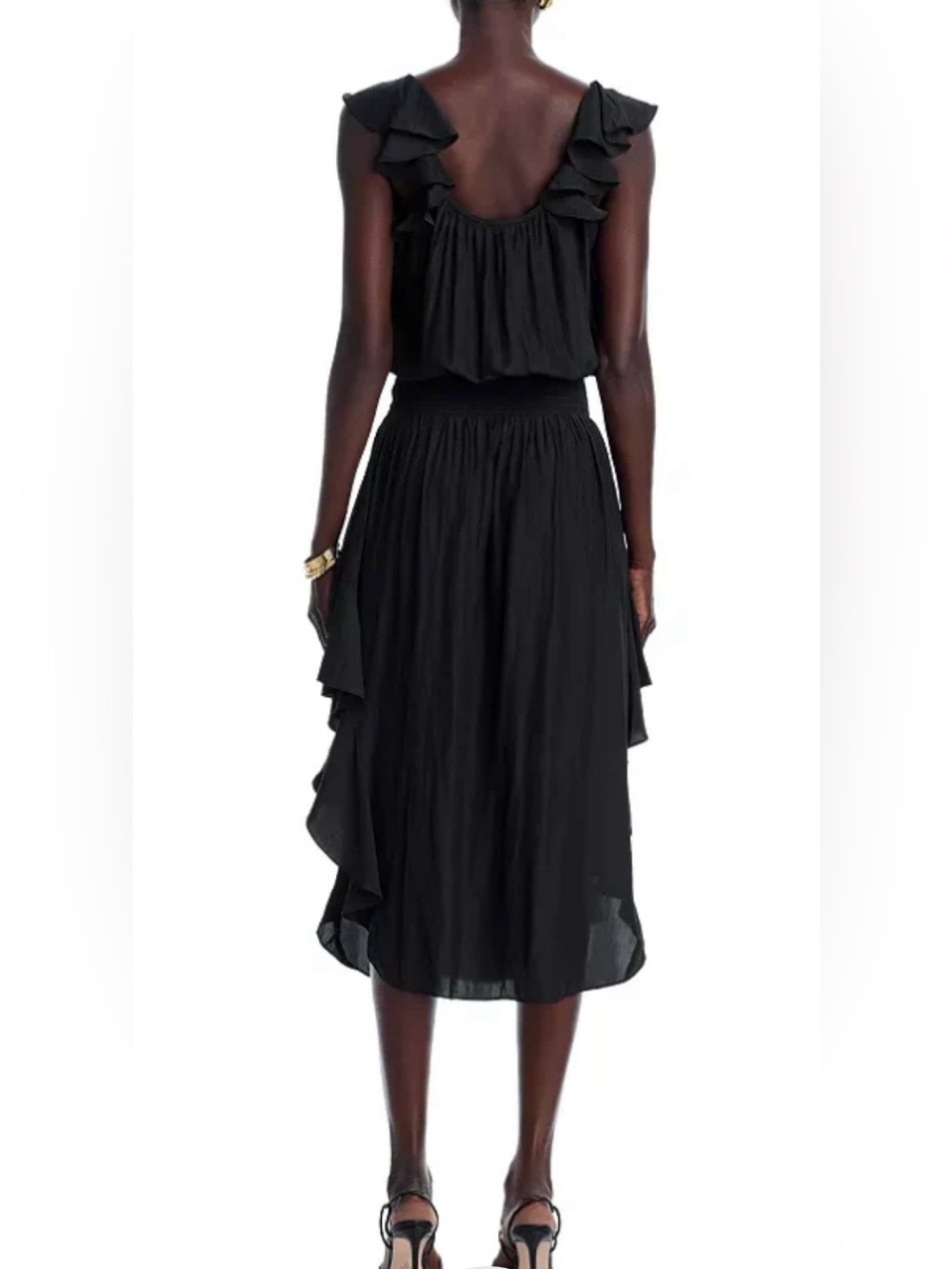 NWT Ramy Brook Black Ruffle-Trim Midi Skirt - Picture 2 of 7